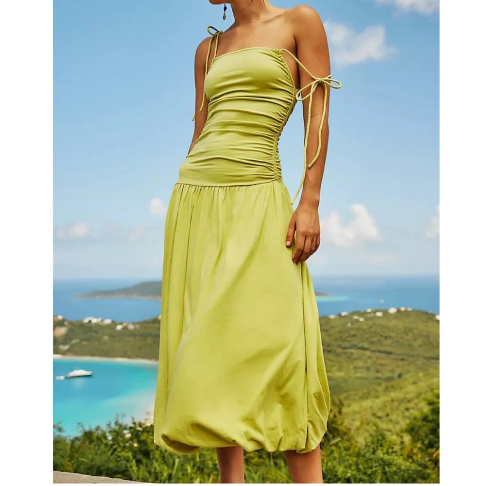 FREE PEOPLE BEACH Green Liza Drop Waist Midi Dress Size Large